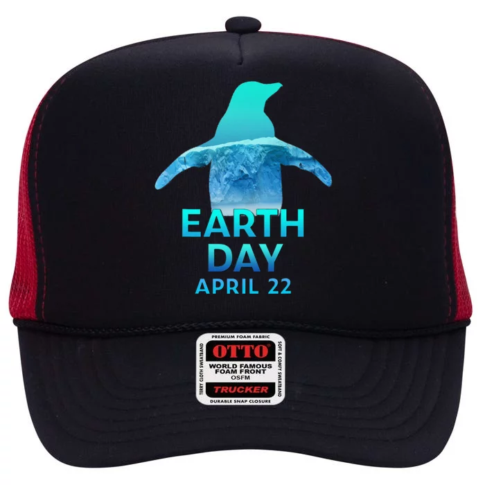 Earth Day Penguin Silhouette High Crown Mesh Trucker Hat