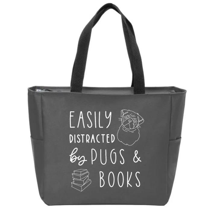 Easily Distracted Pugs Books Shirts Pug Lover Tee Book Zip Tote Bag