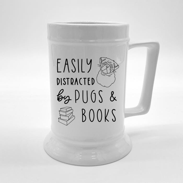 Easily Distracted Pugs Books Shirts Pug Lover Tee Book Front & Back Beer Stein