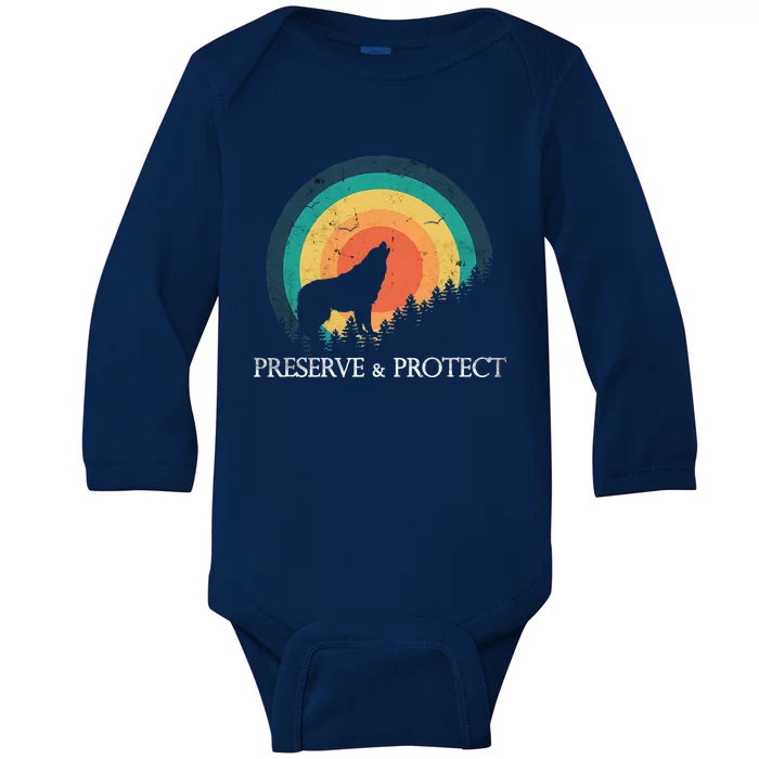 Earth Day Preserve & Protect Climate Change Howling Wolf Baby Long Sleeve Bodysuit