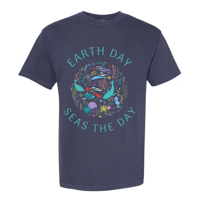 Earth Day Pun Seas The Day Sea Marine Life Whimsical Doodle Garment-Dyed Heavyweight T-Shirt