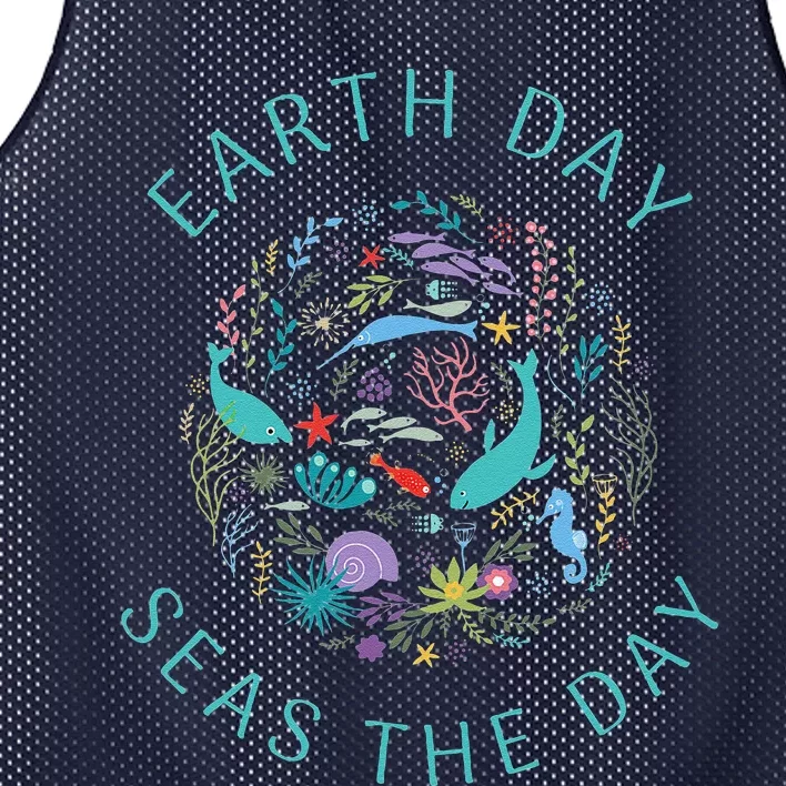 Earth Day Pun Seas The Day Sea Marine Life Whimsical Doodle Mesh Reversible Basketball Jersey Tank