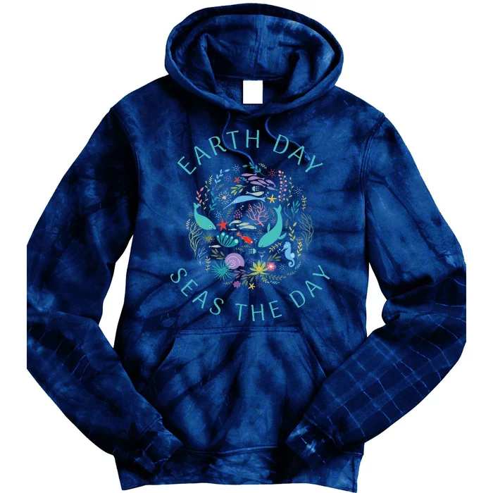 Earth Day Pun Seas The Day Sea Marine Life Whimsical Doodle Tie Dye Hoodie