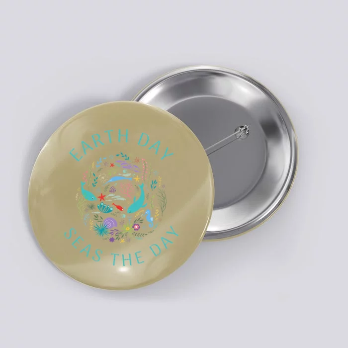 Earth Day Pun Seas The Day Sea Marine Life Whimsical Doodle Button