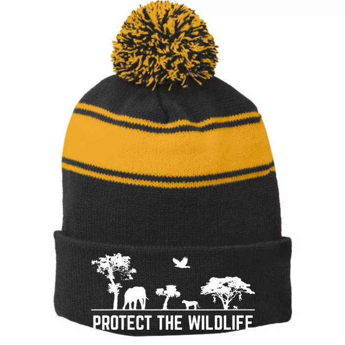 Earth Day Protect The Wildlife Safari Animal Conservancy Nature Stripe Pom Pom Beanie