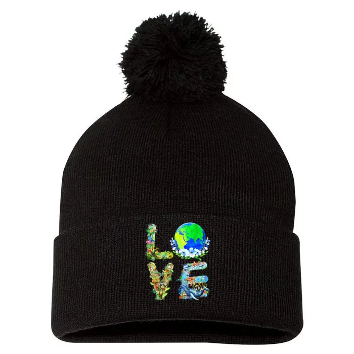 Earth Day Planet Anniversary Earth Day Everyday Pom Pom 12in Knit Beanie