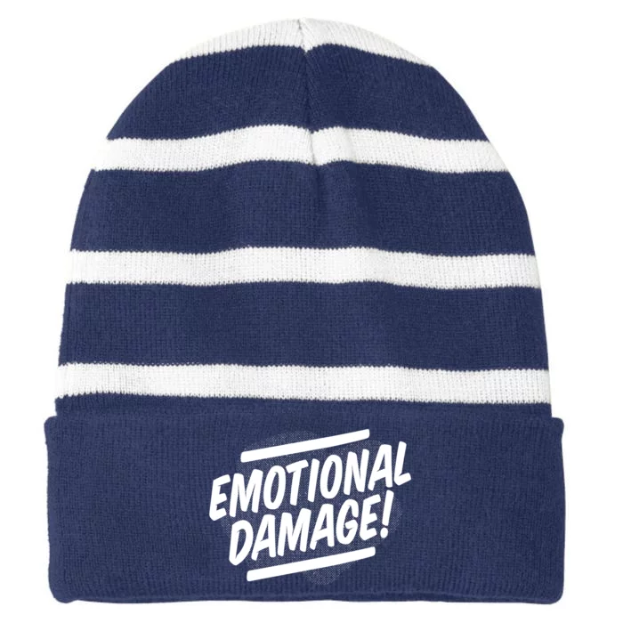 Emotional Damage Quote Striped Beanie with Solid Band