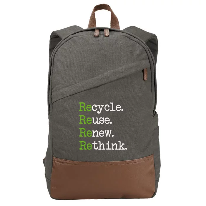 Earth Day Recycle Reuse Renew Rethink Environmental Activism Cotton Canvas Backpack