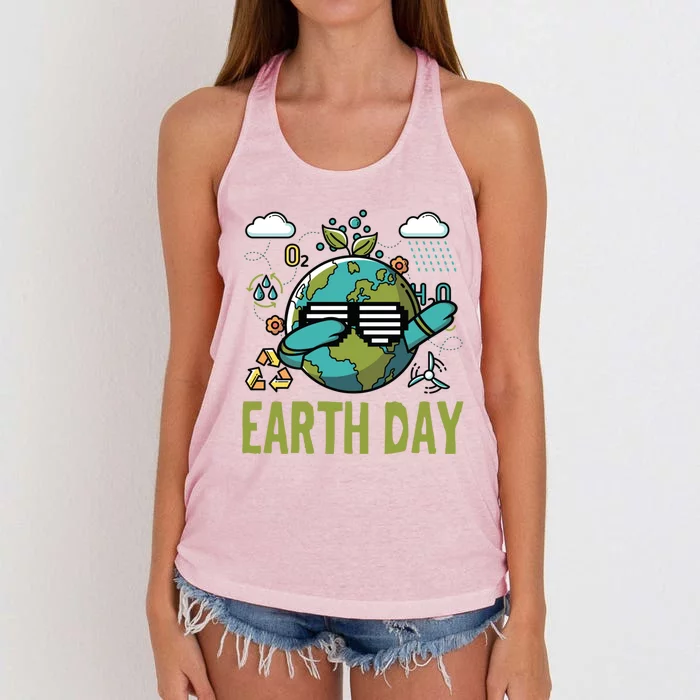 Earth Day Rocks Dabbing Dance Protect Our Earth Gift Women's Knotted Racerback Tank