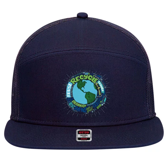 Earth Day Recycle Globe 7 Panel Mesh Trucker Snapback Hat