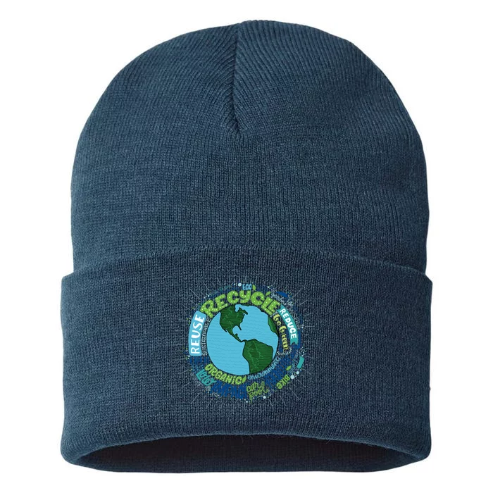 Earth Day Recycle Globe Sustainable Knit Beanie