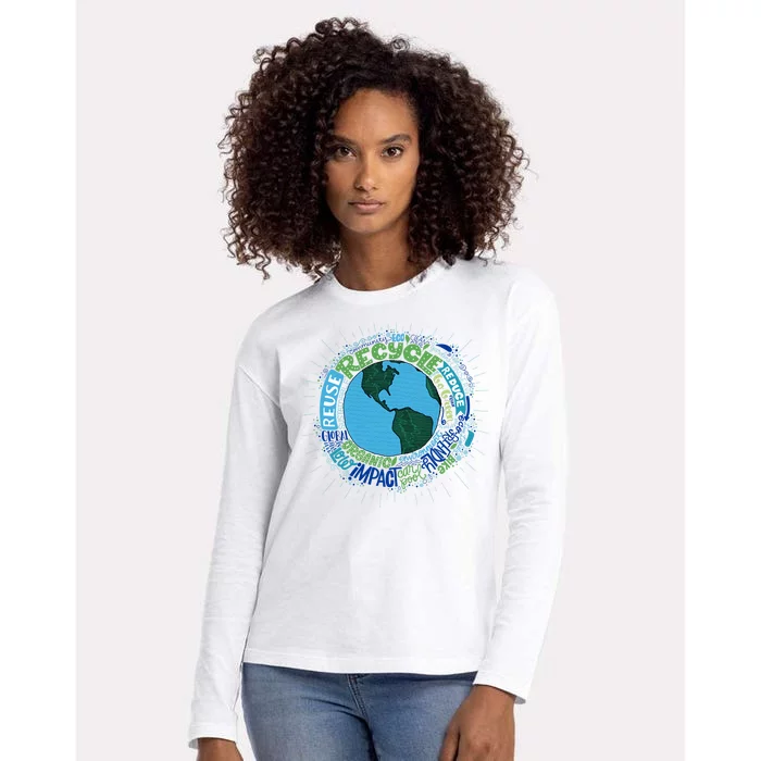 Earth Day Recycle Globe Womens Cotton Relaxed Long Sleeve T-Shirt