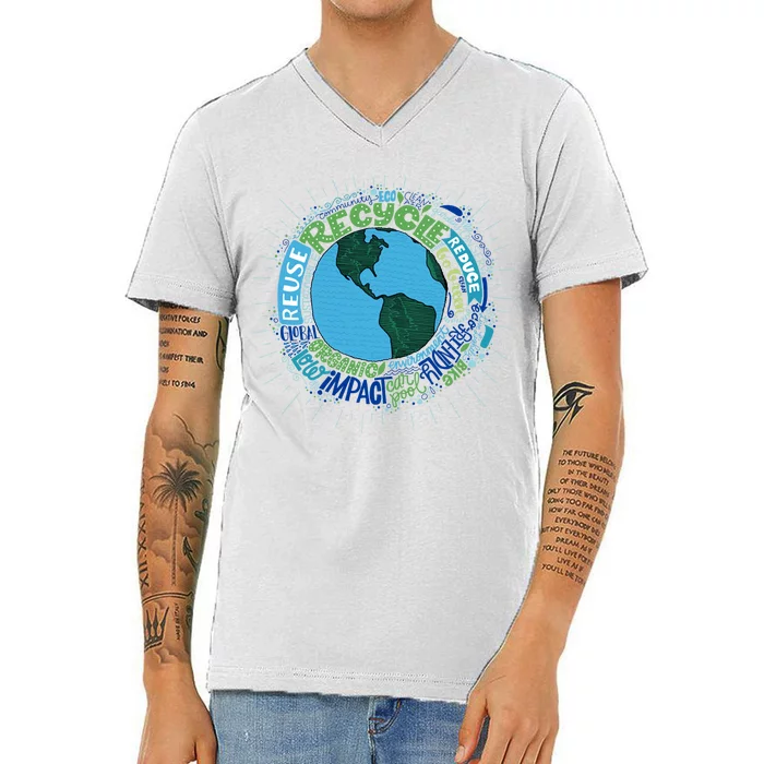 Earth Day Recycle Globe V-Neck T-Shirt