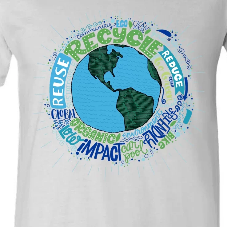 Earth Day Recycle Globe V-Neck T-Shirt