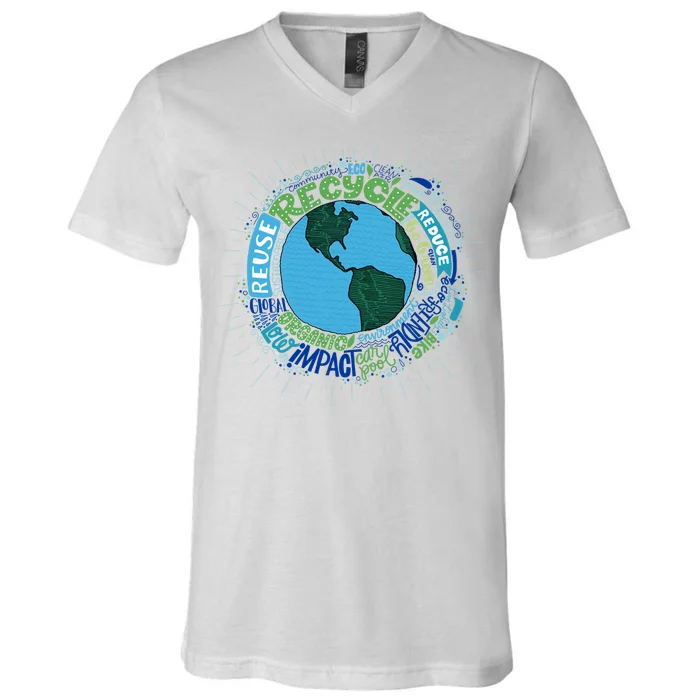 Earth Day Recycle Globe V-Neck T-Shirt