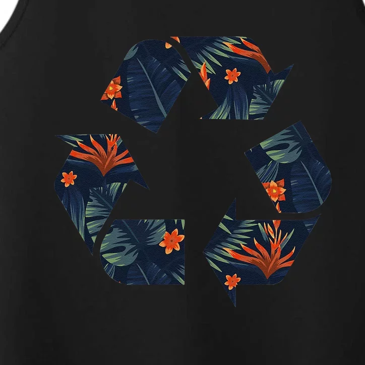 Earth Day Recycle Logo Tropical Print Performance Tank