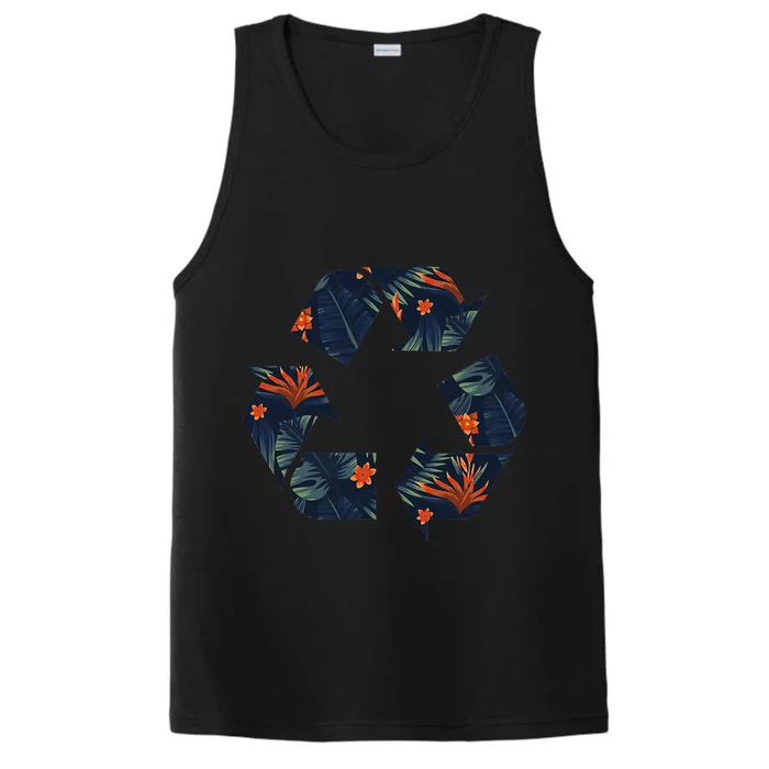 Earth Day Recycle Logo Tropical Print Performance Tank