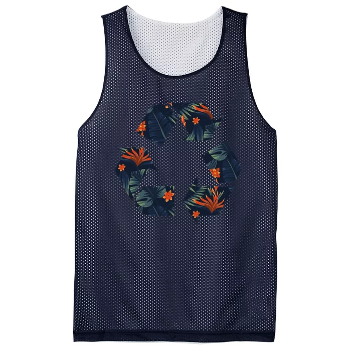 Earth Day Recycle Logo Tropical Print Mesh Reversible Basketball Jersey Tank