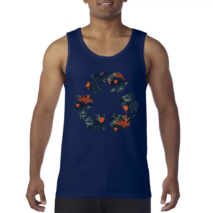 Earth Day Recycle Logo Tropical Print Tank Top