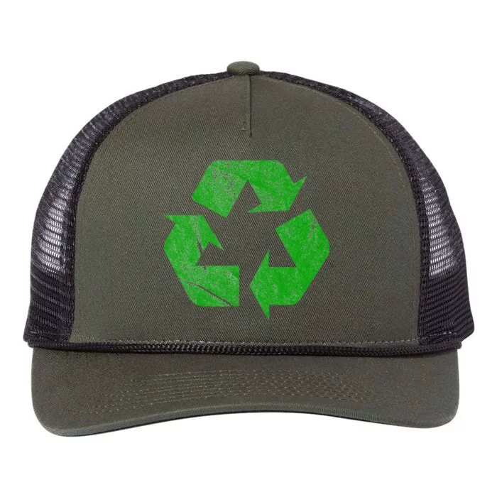 Earth Day Recycle Sign Green FauxWashDistressed Retro Rope Trucker Hat Cap