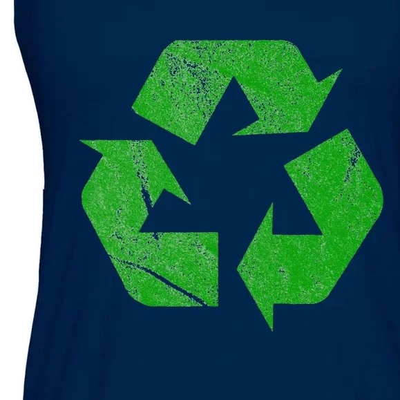 Earth Day Recycle Sign Green FauxWashDistressed Ladies Essential Flowy Tank