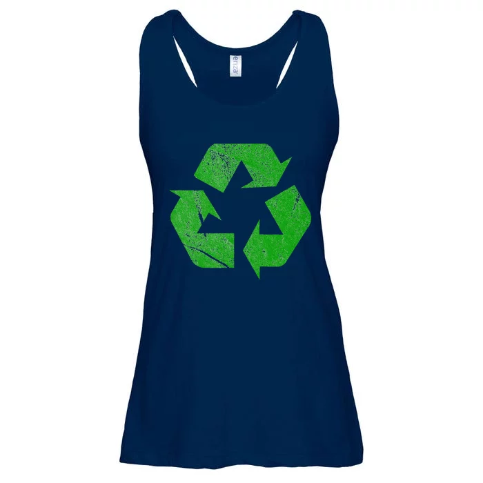 Earth Day Recycle Sign Green FauxWashDistressed Ladies Essential Flowy Tank