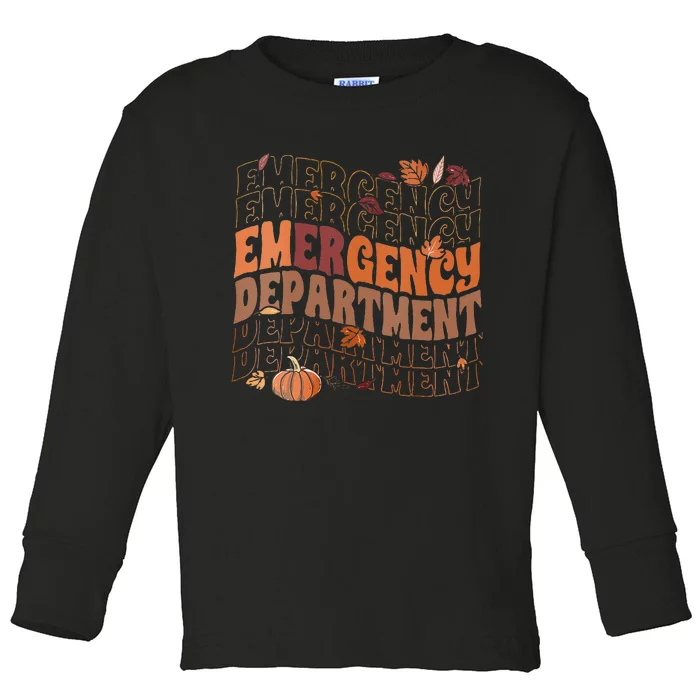 Emergency Department Retro ER ED Nurse Thanksgiving Groovy Toddler Long Sleeve Shirt