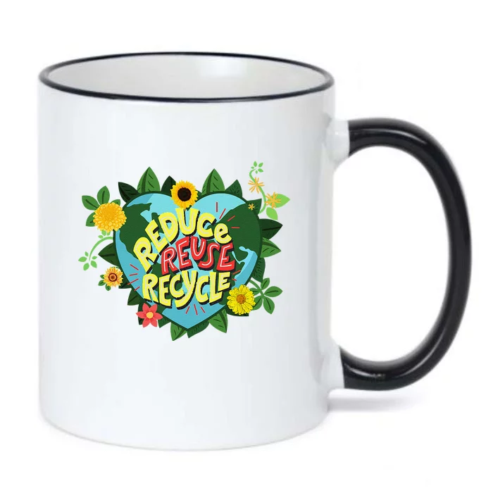 Earth Day Reduce Reuse Recycle Save Planet Black Color Changing Mug