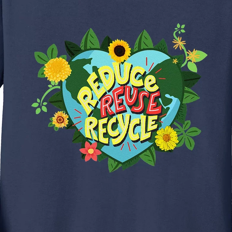 Earth Day Reduce Reuse Recycle Save Planet Kids Long Sleeve Shirt