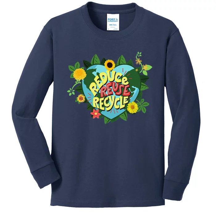 Earth Day Reduce Reuse Recycle Save Planet Kids Long Sleeve Shirt