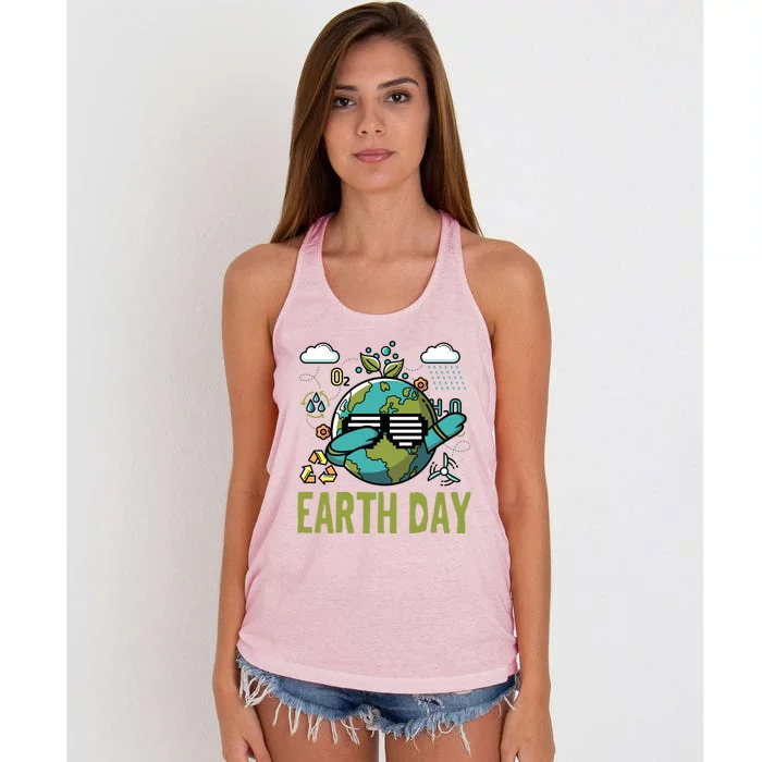 Earth Day Rocks Dabbing Dance Protect Our Earth Cute Gift Women's Knotted Racerback Tank