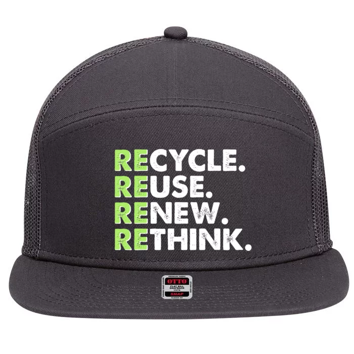 Earth Day Recycle Reuse Renew Rethink 7 Panel Mesh Trucker Snapback Hat