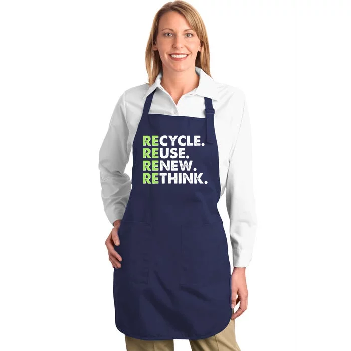 Earth Day Recycle Reuse Renew Rethink Full-Length Apron With Pocket