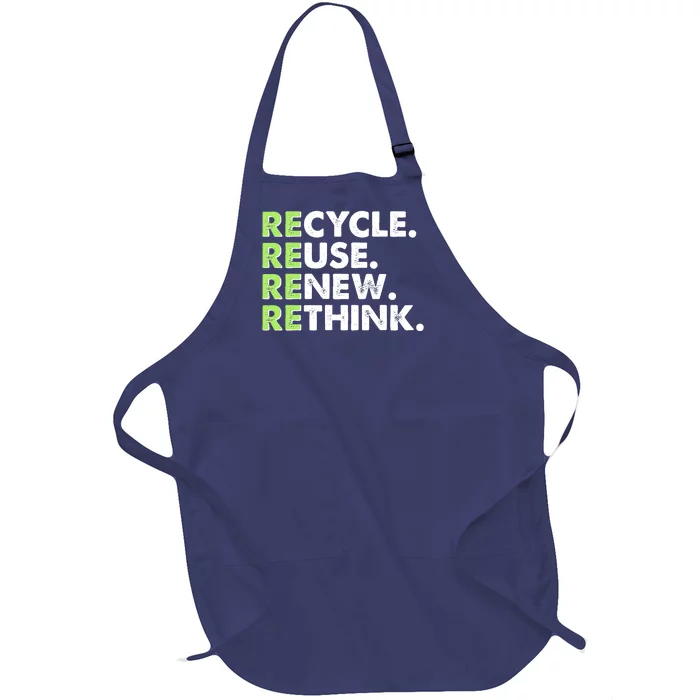 Earth Day Recycle Reuse Renew Rethink Full-Length Apron With Pocket