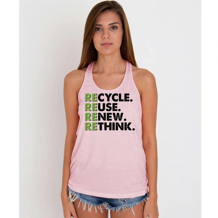 Earth Day Recycle Reuse Renew Rethink Women's Knotted Racerback Tank