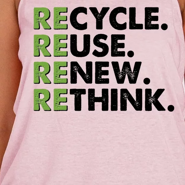 Earth Day Recycle Reuse Renew Rethink Women's Knotted Racerback Tank