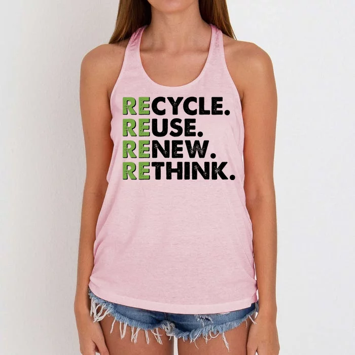 Earth Day Recycle Reuse Renew Rethink Women's Knotted Racerback Tank