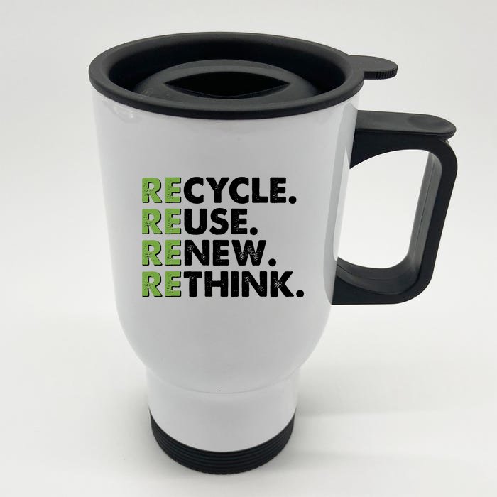 Earth Day Recycle Reuse Renew Rethink Front & Back Stainless Steel Travel Mug