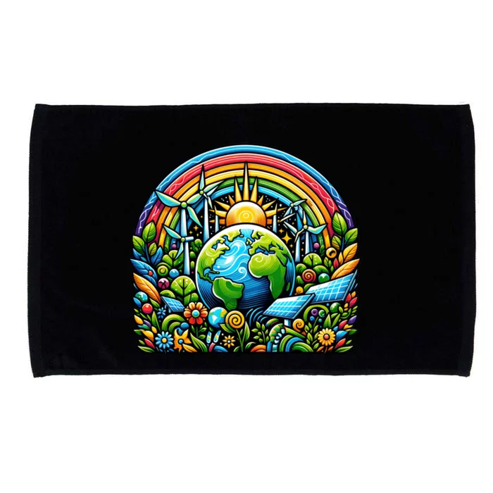 Earth Day Rainbow Green Wind Power Climate Awareness Gift Microfiber Hand Towel