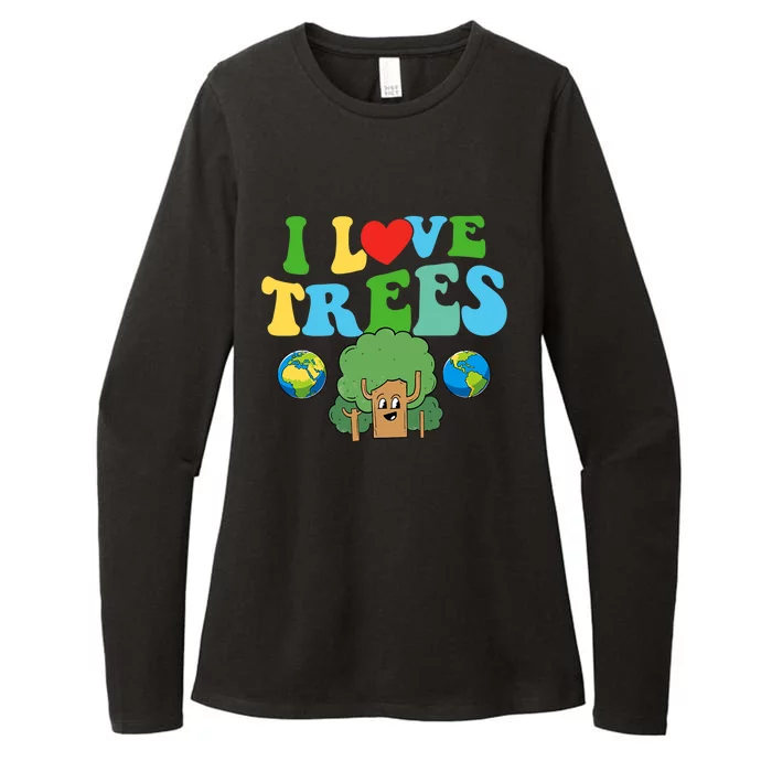 Earth Day Retro Groovy I Heart Trees Environt Gift Womens CVC Long Sleeve Shirt