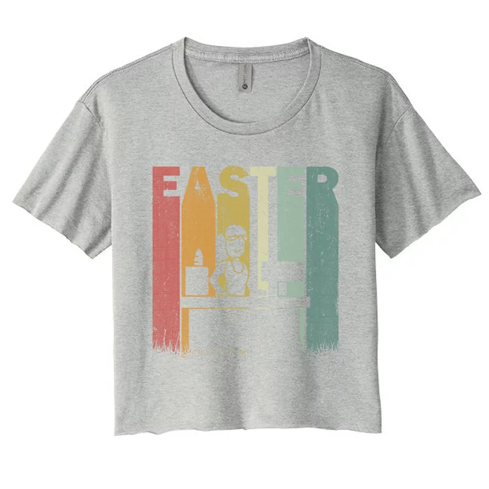 Easter Day Receptionist Retro Graphic Funny Easter Costume Gift Women's Crop Top Tee