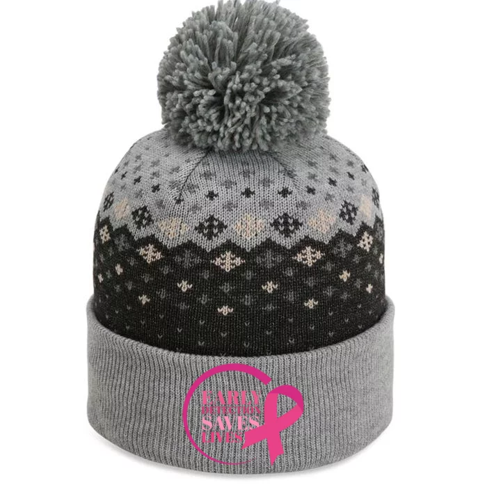 Early Detection Save Lives Breast Cancer Awareness The Baniff Cuffed Pom Beanie