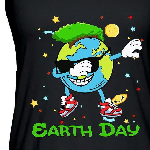 Earth Day Save The Dabbing Earth Stars And Planets Ladies Essential Flowy Tank