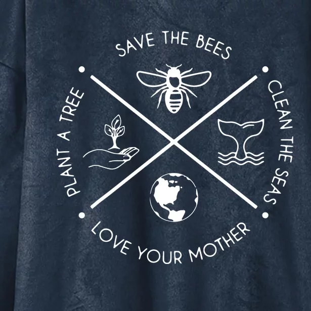 Earth Day Save The Bees Plant More Trees Clean The Seas Hooded Wearable Blanket