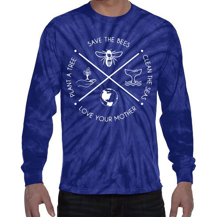 Earth Day Save The Bees Plant More Trees Clean The Seas Tie-Dye Long Sleeve Shirt