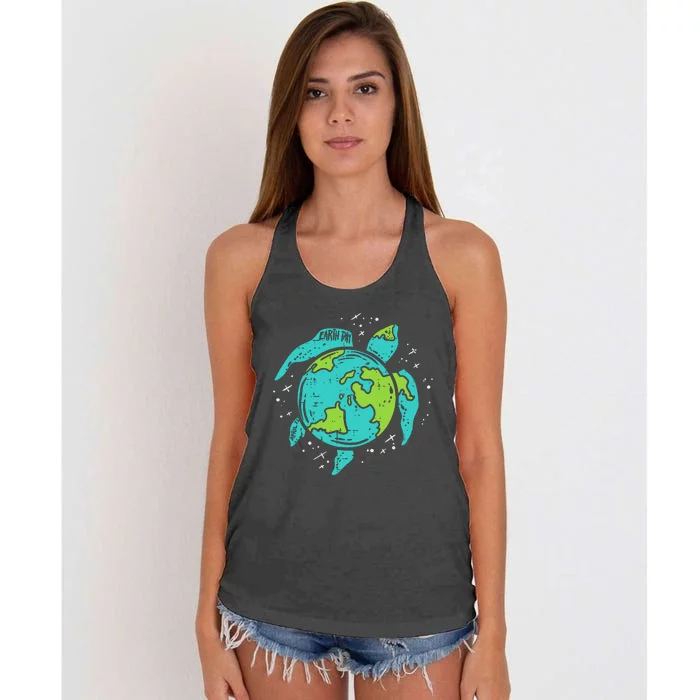 Earth Day Sea Turtle Save The Planet Women's Knotted Racerback Tank