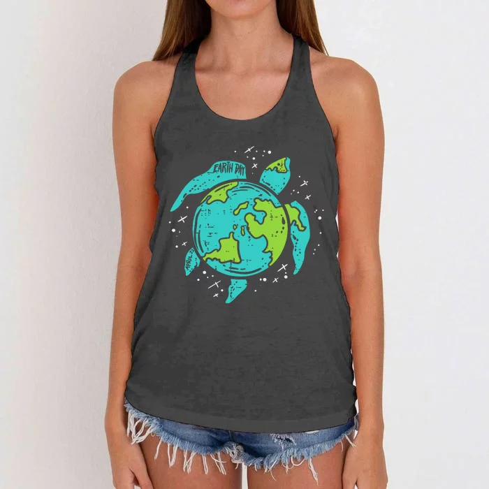 Earth Day Sea Turtle Save The Planet Women's Knotted Racerback Tank