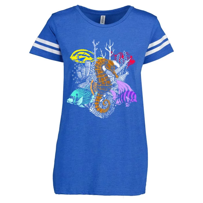 Earth Day Save Coral Reefs Sea Fish Seahorse Coastal Cleanup Gift Enza Ladies Jersey Football T-Shirt