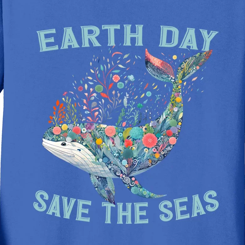 Earth Day Save The Seas Colorful Floral Whale Gift Kids Long Sleeve Shirt