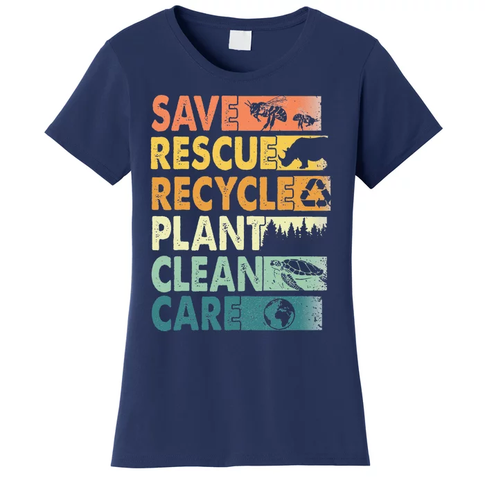 Earth Day Save Bees Rescue Animals Recycle Plastics Women's T-Shirt